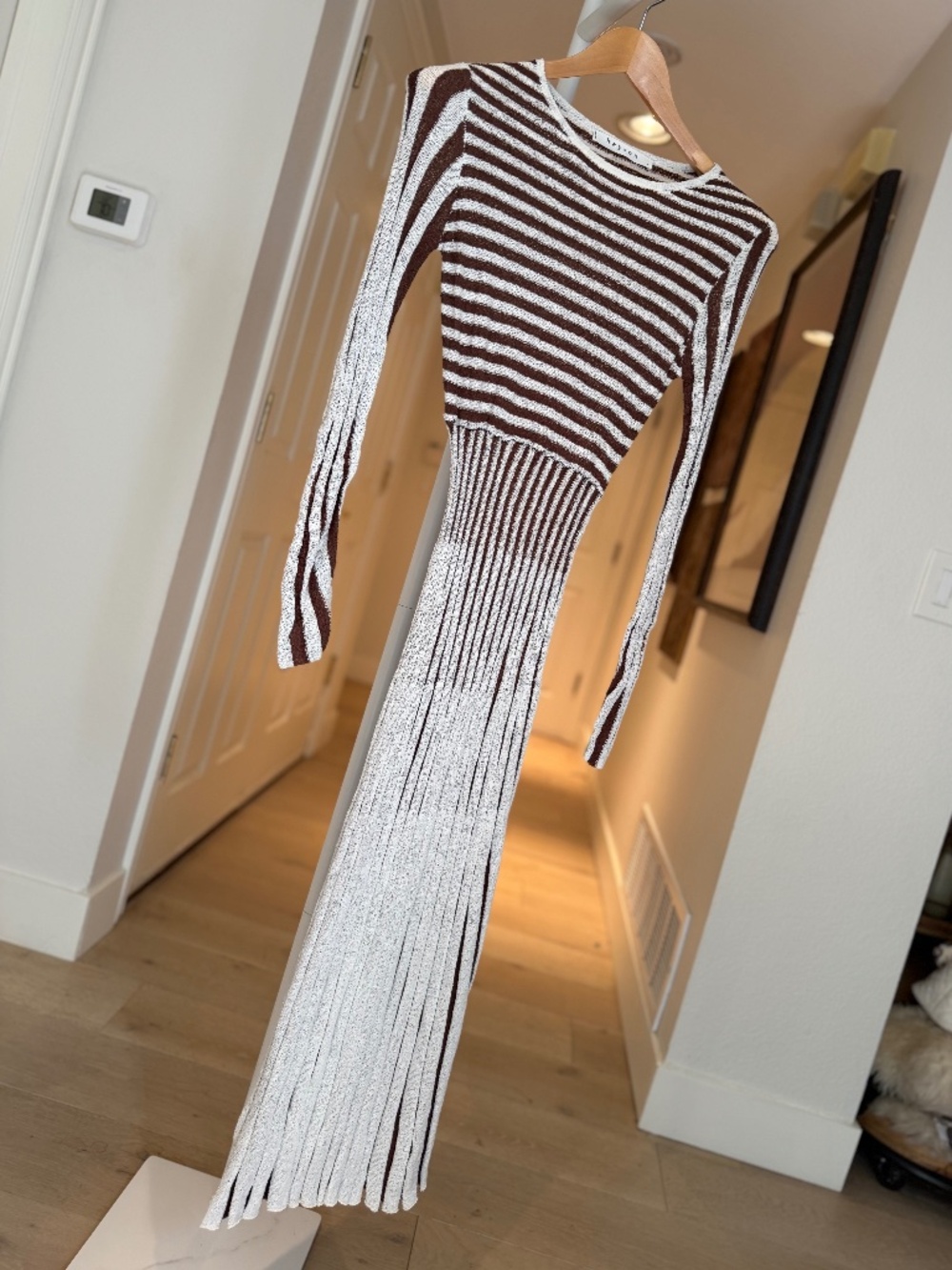 NWOT Heyson Brown Ivory Striped Knit Maxi Dress Small